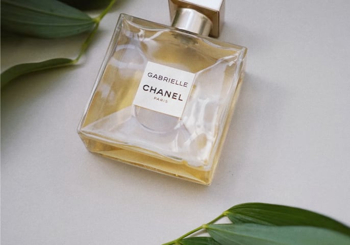 product shot of a luxury perfume named Gabrielle by CHANEL PARIS